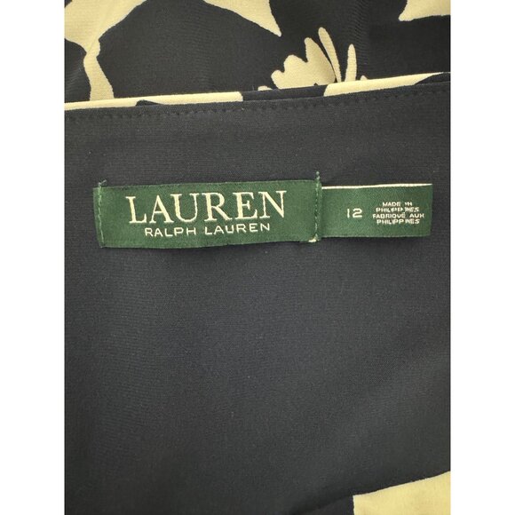 Ralph Lauren Navy Blue White Floral Ruched Sleeveless Jersey Dress Size 12 - Picture 4 of 6